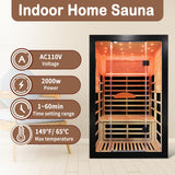Far Infrared Home Sauna for 2 Person, 2000W 110V Indoor Sauna, Wooden Dry Spa Room with Red Light Therapy, Control Panel, Bluetooth Speaker InfraHHZQ