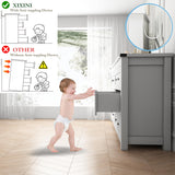 Dresser for Bedroom with 6 Drawers, Farmhouse Wood Chest of Drawers, Wide TV Stand Closet Storage Furniture with Metal Handle, Modern Clothes Organizer for Hallway, Living Room, Entryway, White Xixini