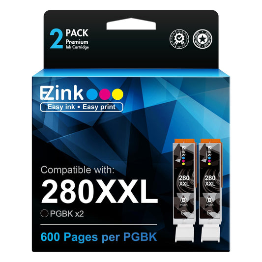 E-Z Ink Compatible Ink Cartridge Replacement for Canon PGI-280XXL PGI 280 XXL Compatible with PIXMA TR7520 TR8520 TS6120 TS6220 TS8120 TS8220 TS9120 TS9520 TS9521C Printer (2 PGBK)