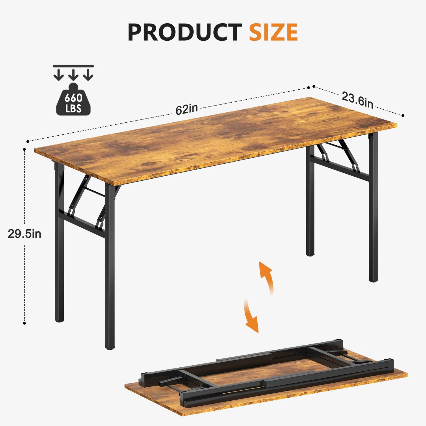 DlandHome Folding Computer Desk 62inches Large No Install Needed Folding Table Workstation for Home Office, Gray and Black Legs AC5FB-160-DCA - WoodArtSupply