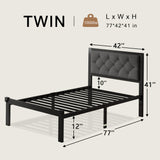 Einhomn Twin Bed Frame, Platform Metal Bed Frame with Button Tufted Linen Upholstered Headboard, Sturdy Steel Slats, 12" Underbed Storage, No Box Spring Needed, Dark Grey Einhomn