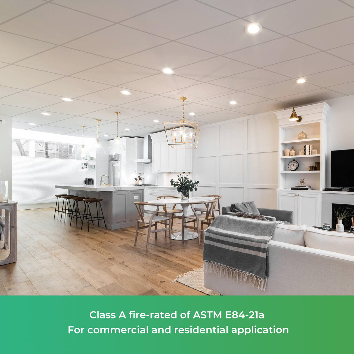 STICKGOO Smooth Drop Ceiling Tiles 2ft x 2ft, PVC Ceiling Tile 24 x 24in - Waterproof, Fire-Rated to Prevent Breakage - Package of 12 Tiles Cover 48 Sq. Ft, White STICKGOO