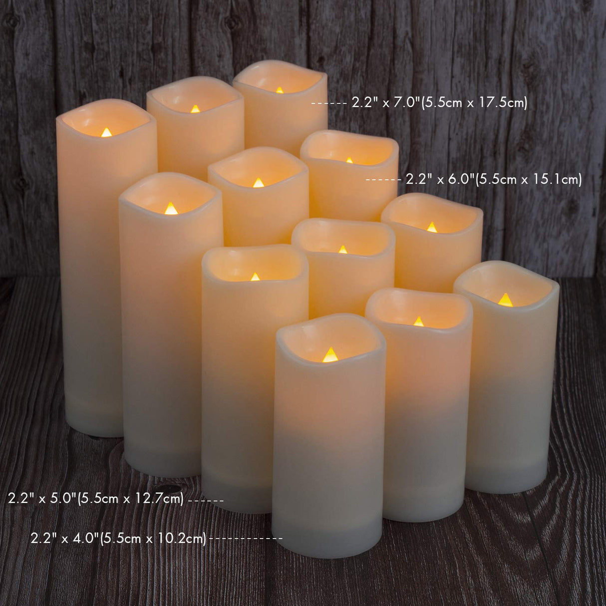 Aignis Flameless LED Candles Battery Operated with 10-Key Remote and Timer, Outdoor Indoor Waterproof for Home/Birthday/Wedding/Holiday Décor, Exquisite Set of 12 (D 2.2'' x H 4''/5''/6''/7'') Aignis