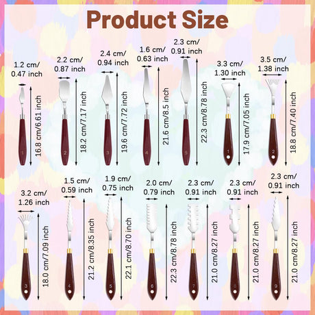 14Pcs Palette Knife Set, FHDUSRYO Stainless Steel Painting Knife, Painting Spatula Pallet Knives with Wood Handle, Oil Painting Accessories for Color Mixing, Oil, Canvas, Acrylic Painting FHDUSRYO