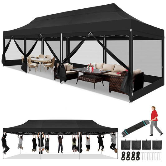 TOOLUCK 10x30 Heavy Duty Pop Up Canopy Tent with 8 Sidewalls, Commercial Gazebo Party Tent with Mosquito Netting Wall Easy Set Up Outdoor Instant Screen Tent for Backyard, Patio, Garden, Blac - WoodArtSupply