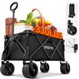 Collapsible Foldable Wagon Cart, Heavy Duty Folding Wagon with 330lbs Weight Capacity, Beach Wagon with All-Terrain Wheels Utility Garden Cart for Camping, Sports, Beach and Shopping, Black SYOCYO
