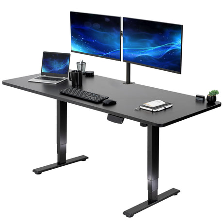 VIVO Electric Height Adjustable 71 x 30 inch Memory Stand Up Desk, Black Solid One-Piece Table Top, Black Frame, Touch Screen Preset Controller, 2E Series, DESK-KIT-2E71B VIVO
