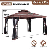 GARTOO 11'x13' Outdoor Patio Gazebo - Porch Gazebo with Polyester Roof & Breathable Netting, Best for Garden, Lawn, Backyard Deck (Chocolate) GARTOO