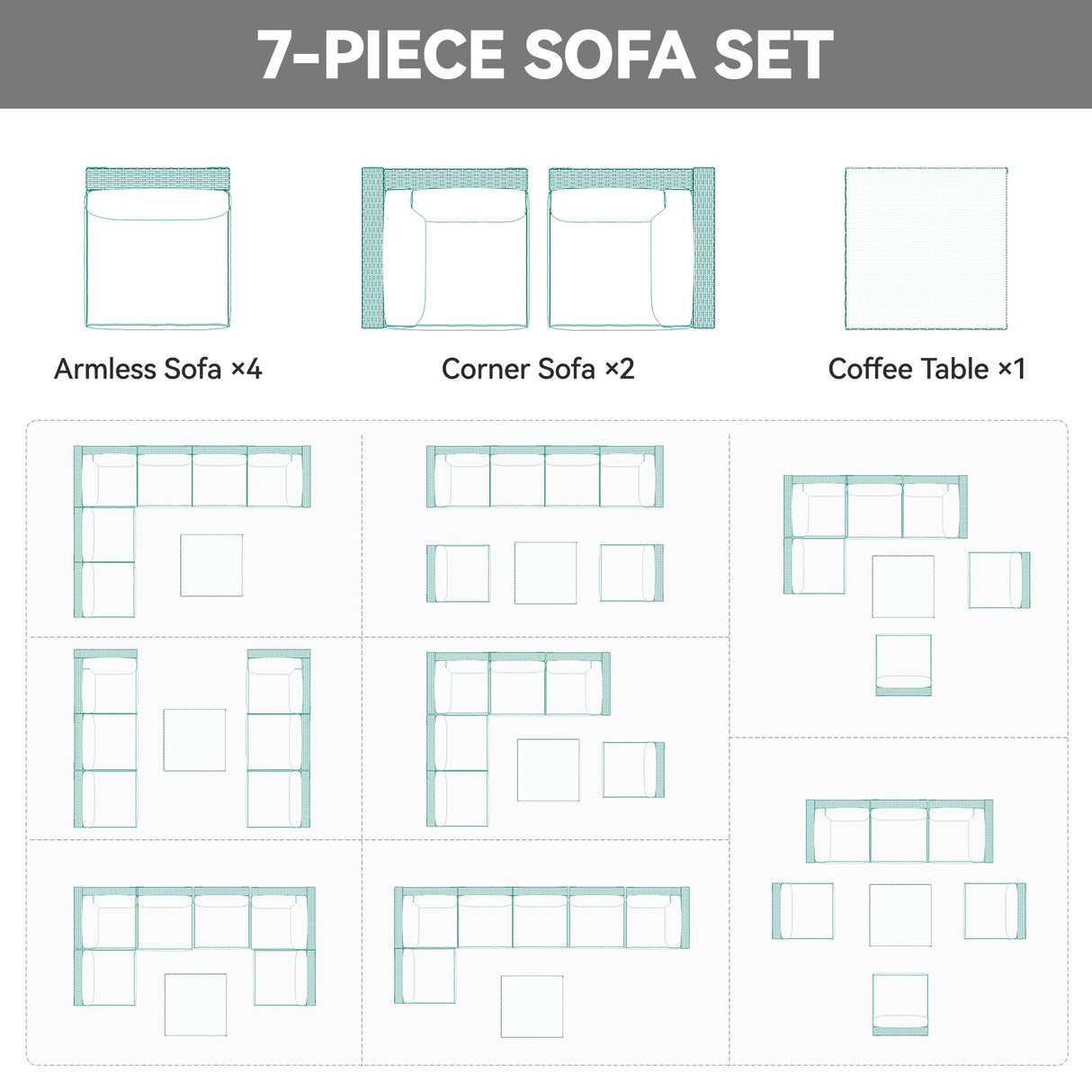 YITAHOME 7 Pieces Patio Furniture Set, Sectional Sofa PE Rattan Wicker Conversation Set Outside Couch with Table and Cushions for Porch Garden Backyard Balcony YITAHOME