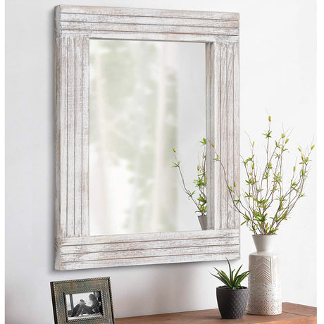 HLFMVWE Mirrors for Wall Rustic Wooden Frame Rectangle Mirror Vintage Hanging Mirror for Bedroom Bathroom Living Room Farmhouse Wall Decor White Large 20" x 16 " HLFMVWE