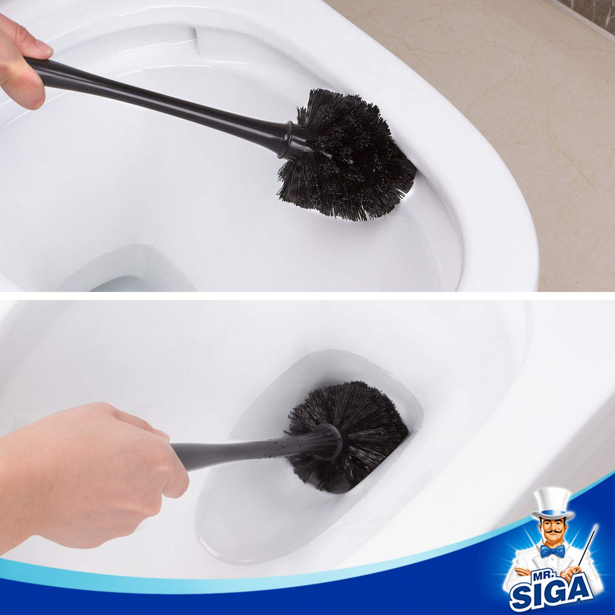 MR.SIGA Toilet Plunger and Bowl Brush Combo for Bathroom Cleaning, Black, 1 Set MR.SIGA