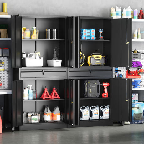 Yizosh Metal Garage Storage Cabinet with Locking Doors and Adjustable Shelves, Tool Storage Cabinet with 1 Drawer - 71" Steel Locking Cabinet for Garage, Warehouse (Black) Yizosh