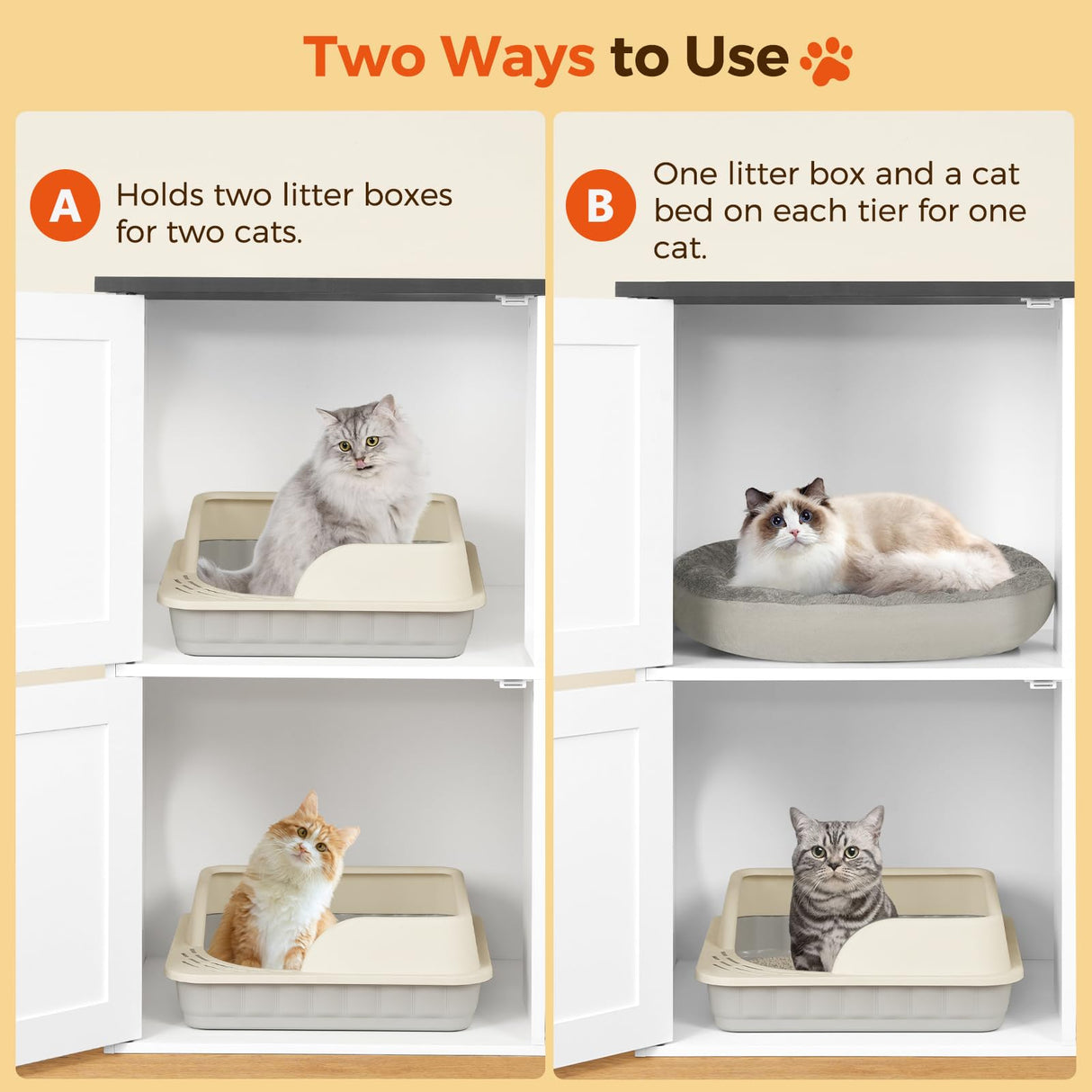 MAHANCRIS Litter Box Enclosure for 2 Cats, Hidden Litter Box Furniture with Scratch Pad, Double Litter Boxes Enclosure, Wooden Cat Washroom, Indoor Cat House End Table, White and Black CWBB3201 MAHANCRIS