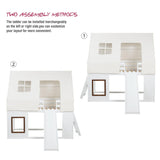 Spirich Kids Bunk Bed with Slide and Ladder, House Bed for Kids with Bed Tent, Playhouse Style Wooden Twin Loft Bed Frames with Roof, Windows, White Spirich