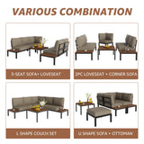 NATURAL EXPRESSIONS Patio Furniture Sets, Metal Outdoor Sectional L Shape Corner Sofa Outdoor Couch with Detachable Backrest,3 Fauxwood Tables,Black Frame,Shale Olefin Cushions for Yard,Garden NATURAL EXPRESSIONS