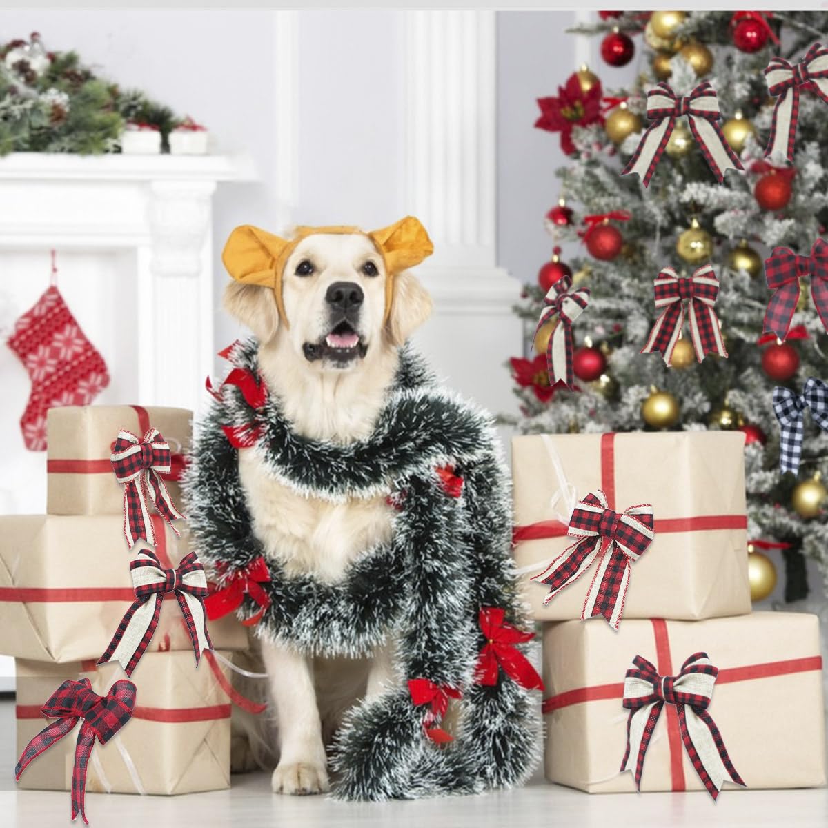 3 Rolls Buffalo Plaid Ribbon - Wired Edge, 9.9 Yards, 1.5 Inch Width (Black & Red) - Perfect for Christmas Tree Wrapping & Crafts BOYIVI