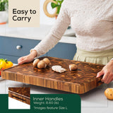 EZ FURNITURE 17 x 13 Inch Acacia Wood Cutting Board, End Grain with Juice Groove and Handles, Knife Friendly, Reversible, Suitable for Chopping Meat, Vegetables, Aesthetics for The Kitchen EZ FURNITURE