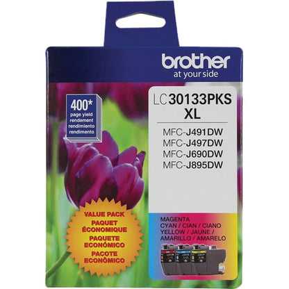 Brother Printer Genuine LC30133PKS 3 Count(Pack of 1) High Yield Color Ink Cartridges, Page Yield Up to 400 Pages/Cartridge, Includes Cyan, Magenta and Yellow, LC3013