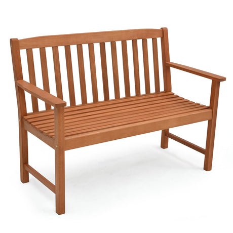 Tangkula 2-Person Eucalyptus Outdoor Garden Bench with Backrest and Armrests, Natural Finish Tangkula