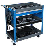 AIRAJ PRO 3 Tier Tool Cart,440 LBS Capacity Rolling Tool Cart with Drawers,Heavy Duty Industrial Service Tool Cart on Wheels with Pegboard Hooks for Mechanics,Garage,Warehouse,Workshop,Blue AIRAJ PRO