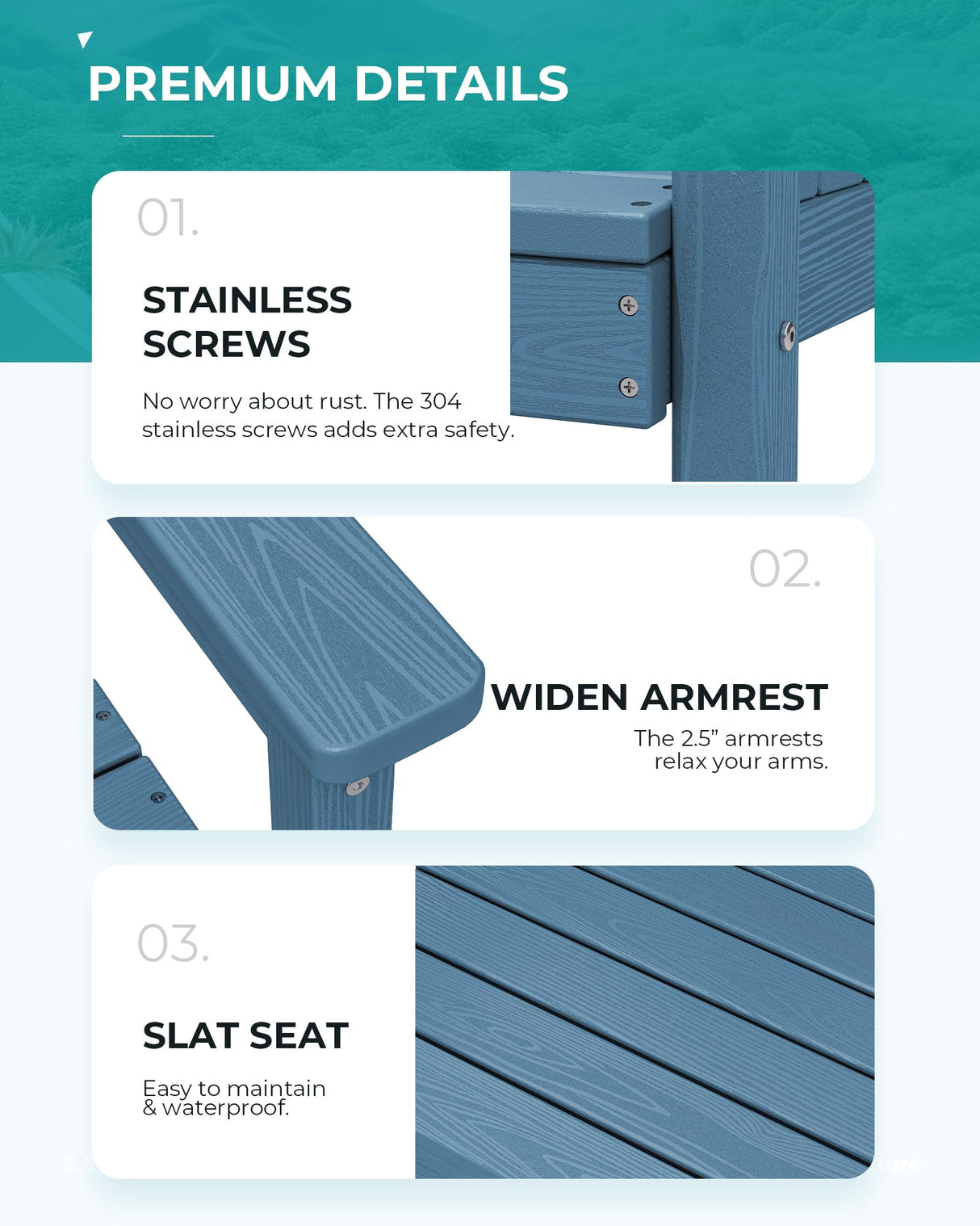 SERWALL 7-Piece Patio Dining Table Sets, Outdoor HDPE Dining Furniture Set with Umbrella Hole Cut-Out Table and 6 Chairs, Blue SERWALL