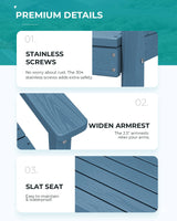 SERWALL 7-Piece Patio Dining Table Sets, Outdoor HDPE Dining Furniture Set with Umbrella Hole Cut-Out Table and 6 Chairs, Blue SERWALL