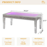 Alohappy Mirrored Coffee Table with Lasagna Light, Glass Rectangle Coffee Tea Table with Crushed Diamond for Living Room, Tempered Glass Silver Coffee Table for Bar, Game Room Decor Alohappy