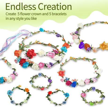 EggSun Flower Crown Making Kit for Girls Kids Gift Women Tea Party Craft Bracelet DIY Fairy Flower Crown Kit Kids Birthday Gift Floral Hair Arts Crafts Spring Easter Gift for Girls 5 6 7 12 Year Old EggSun