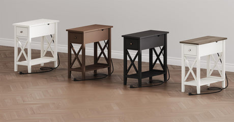 ChooChoo Farmhouse End Table with Charging Station, Accent Small Side Table Nightstand for Living Room, Bedroom, and Small Spaces - Soft White ChooChoo