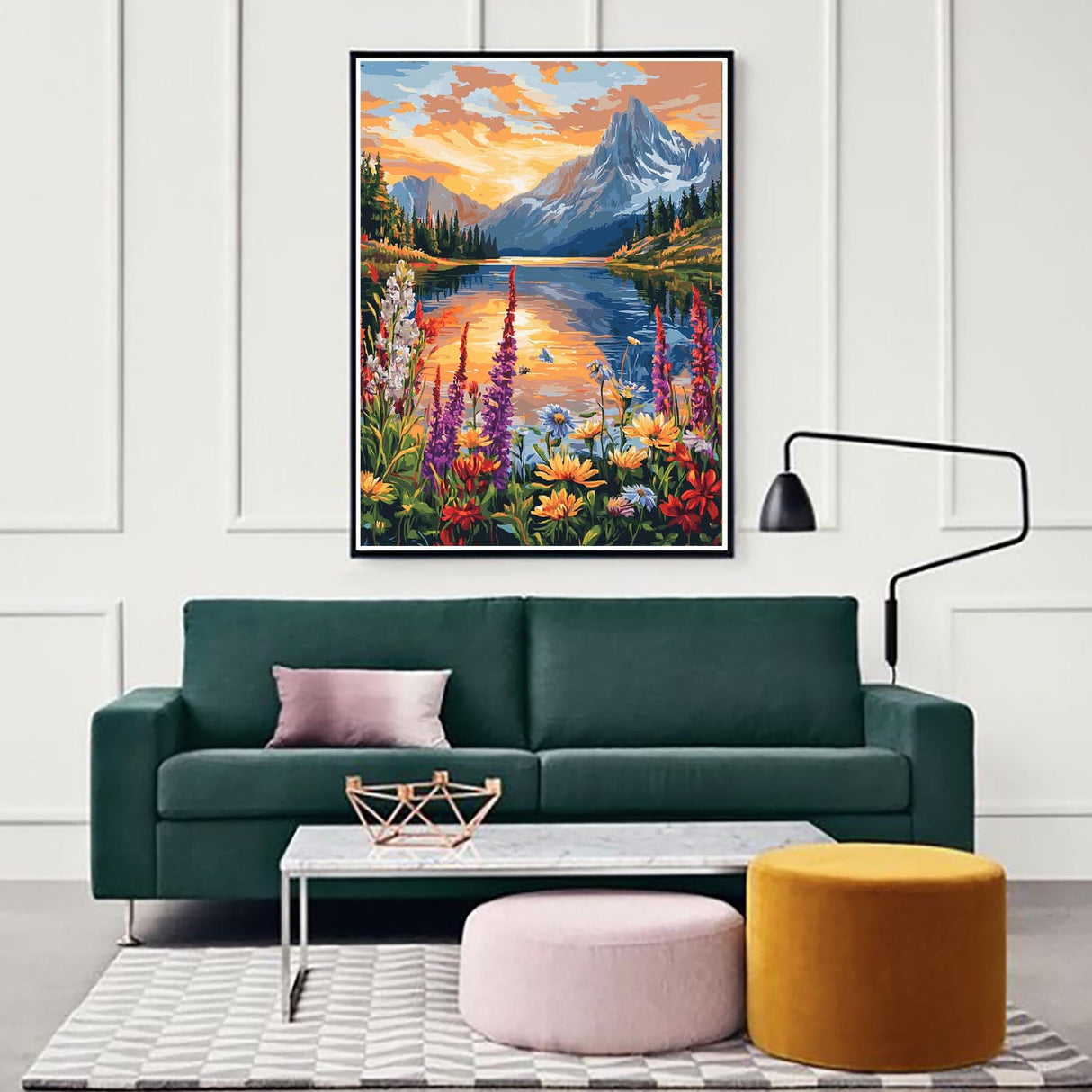 Zariocy Paint by Numbers Kits for Adults - Mountains Lakes DIY Oil Paintings Canvas Acrylic Paint Set - Landscape Paint by Numbers Kit for Beginners and Ideal for Home Decor 16x20 inch Zariocy