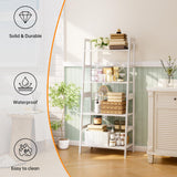 HITNET Ladder Shelf, 4 Tier Bookshelf, Floor Standing Bathroom Storage Rack with Bamboo Frame, Home Office Open Display Bookcase, White HITNET