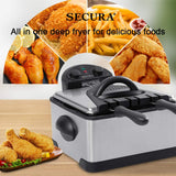 Secura 1700-Watt Stainless-Steel Triple Basket Electric Deep Fryer with Timer Free Extra Odor Filter, 4L/17-Cup,Silver Secura