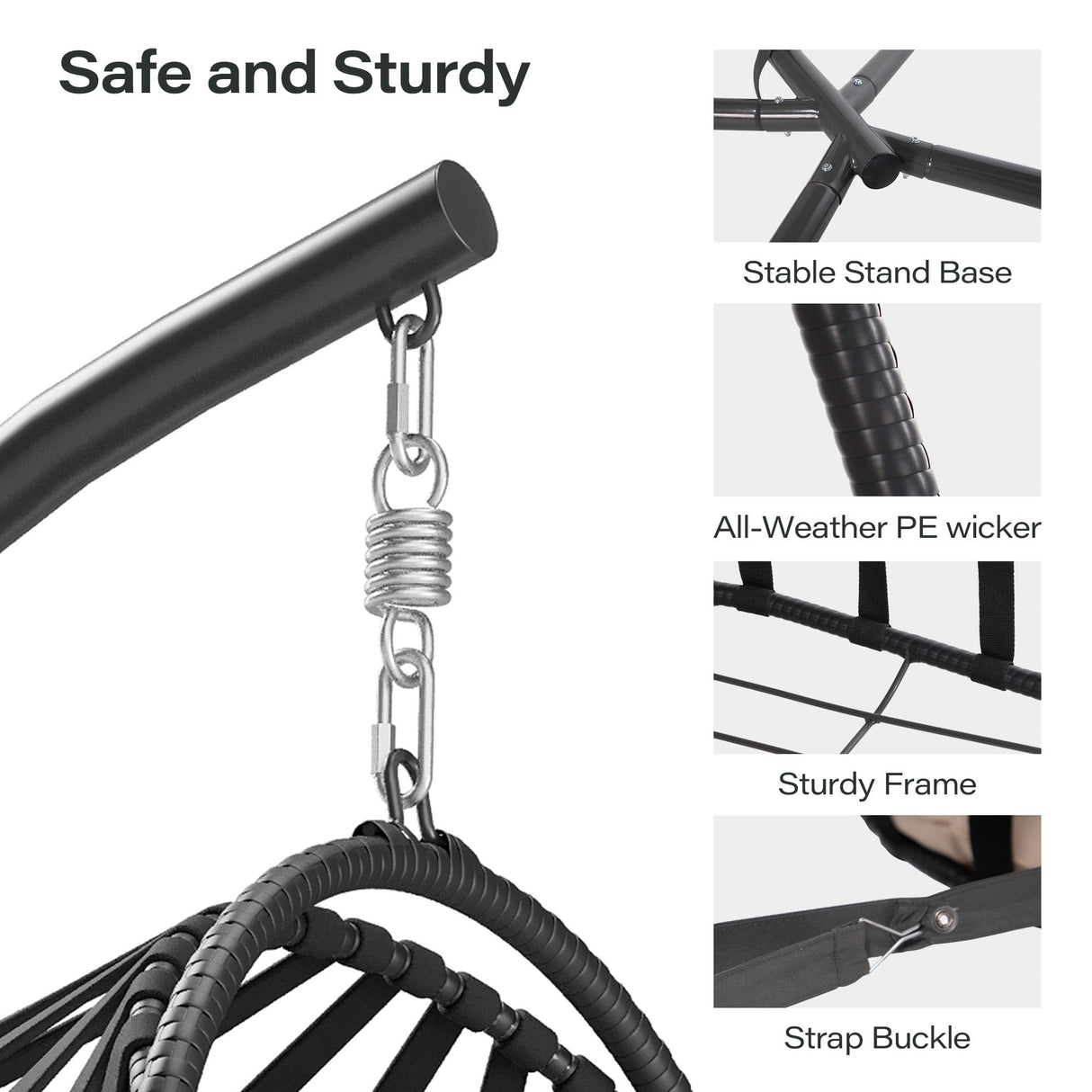 LAUSAINT HOME Hanging Egg Chair with Stand Indoor Outdoor, Thickened Cushions & Foldable Design Rattan Swing Hammock Chair for Bedroom Garden Patio, 350LBS Capacity (Beige) LAUSAINT HOME