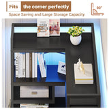 Itaar 5-Tier Convertible Corner Bookshelf with LED Light, Pegboard & Storage – Black Itaar