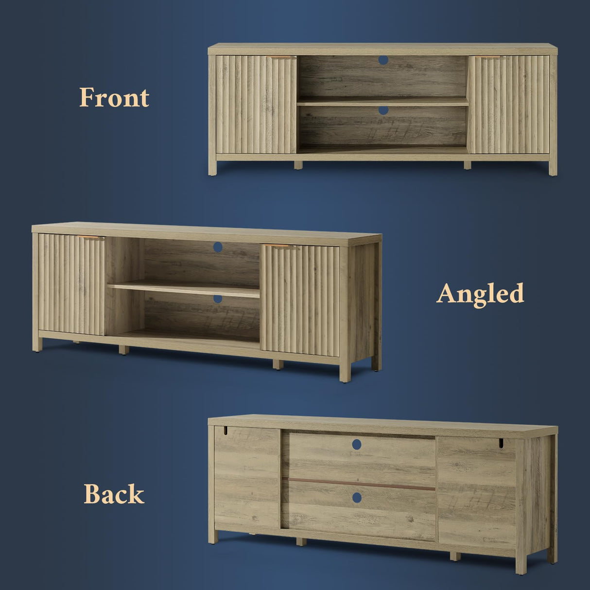 OAKHAM HOME Fluted TV Stands for Living Room, Heavy Duty Entertainment Center with Storage, Mid Century Modern Television Stands for 60/65/70/75 TV, Oxford Media TV Console (Large,Sunwashed Ash Oak) OAKHAM HOME