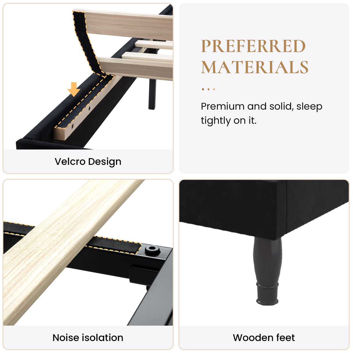 SHA CERLIN Queen Bed Frame with Adjustable Headboard/Velvet Upholstered/Diamond Button Tufted and Metal Studs/No Box Spring Needed/Wood Slat Support/Easy Assembly/Black SHA CERLIN