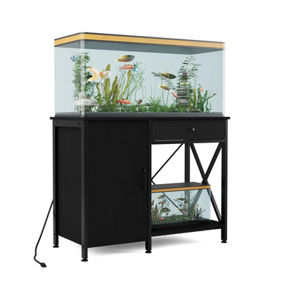 FILKO 40-50 Gallon Fish Tank Stand: Sturdy Aquarium Stand with Storage for 40-50 Gallon Fish Tank - Metal Terrarium Table Cabinet with Power Outlet for Reptile Turtle (40-50 gallon)