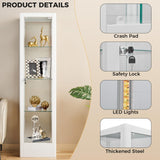 BECHAEO Glass Display Cabinet with 12 Color Lights and Lock, 4-Tier Curio Cabinet with Tempered Glass Door, Adjustable Shelves, 63" Metal Display Case for Collectibles Living Room, White BECHAEO