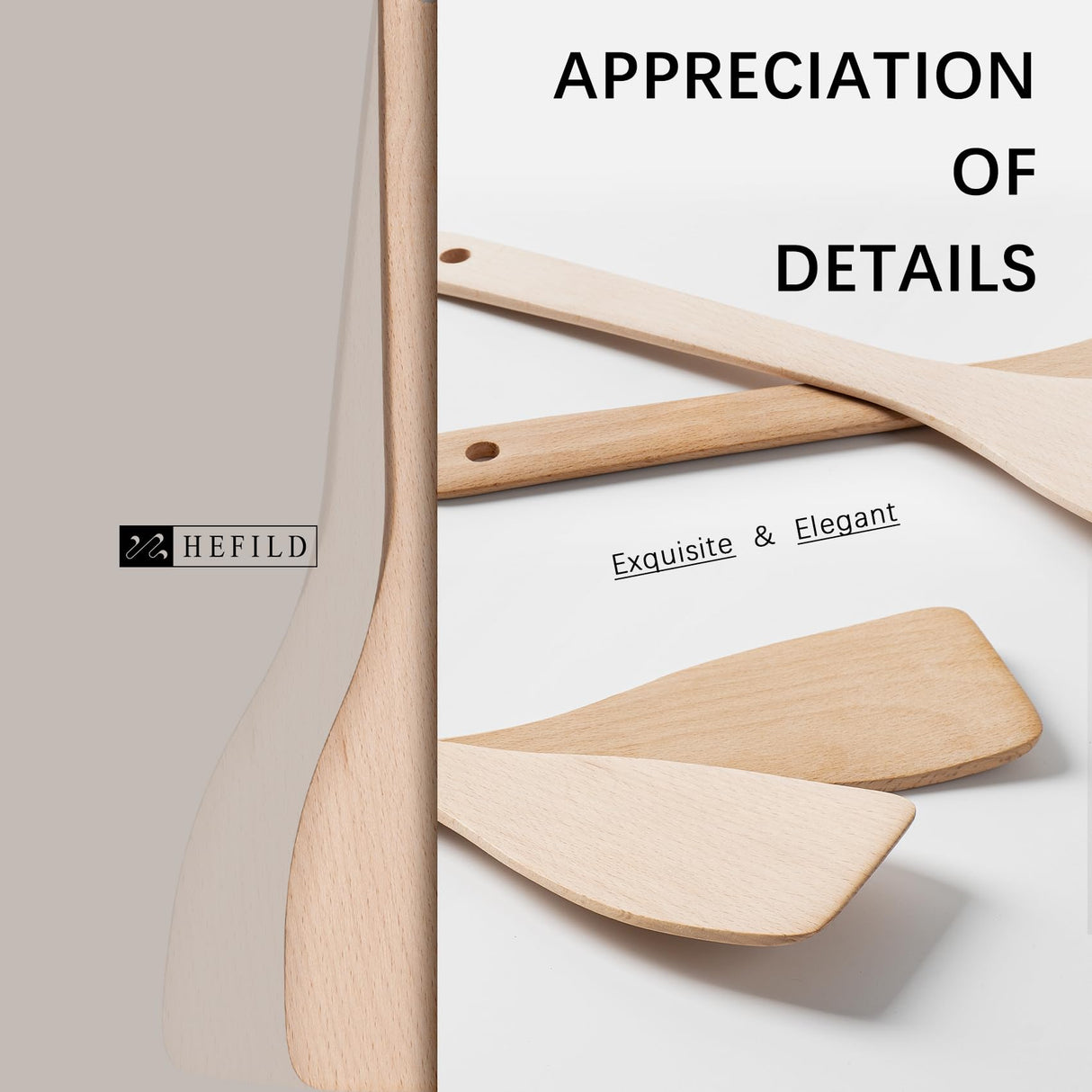 Hefild 2PCS Wooden Spatulas for Cooking, 13inch Uncoated Beech Wood Turners for Frying, Non-Scratch Wood Flat Spurtle for Pan & Wok, Wooden Cooking Utensils for Non Stick Cookware, Long Handle Scraper Hefild