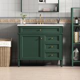 36'' Bathroom Vanity with Top Single Resin Sink Countertop, Solid Wood Frame Modern Storage Cabinet, Tip-Out Drawer, Soft Closing Doors, Green Merax