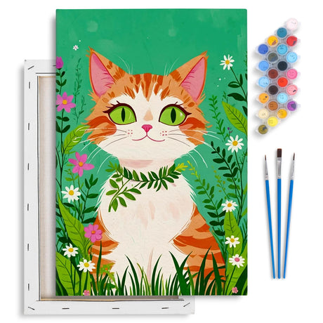 Yezavesu Framed Paint by Numbers Kit for Adults Beginner & Kids Ages 8-12, Cat Paint by Numbers with Frame, DIY Number Painting for Adults Orange Cat for Home Wall Decor Gift 8X 12 inch Yezavesu