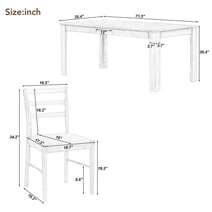 CITYLIGHT 7-Piece Wooden Dining Table Set, Extendable Table with 12” Leaf and 2 Drawers, 6 Dining Chairs with Soft Cushion, Kitchen Furniture Set for 6-8 People (Brown + White) - WoodArtSupply