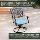 Hanover Traditions 11-Piece Modern Outdoor Dining Set with Rust Resistant Cast Aluminum Rectangular Large Dining Table and 10 Swivel Rocker Chairs with Plush Weather Resistant Blue Cushions Hanover