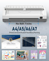 Qfun Small Laminator Machine with 20 Laminating Sheets 9 Inch Personal Laminator for Teachers Laminate Machine, 12 in 1 Cold Thermal Mini Laminating Machine, Home Office Paper Card Lamination Machine Qfun