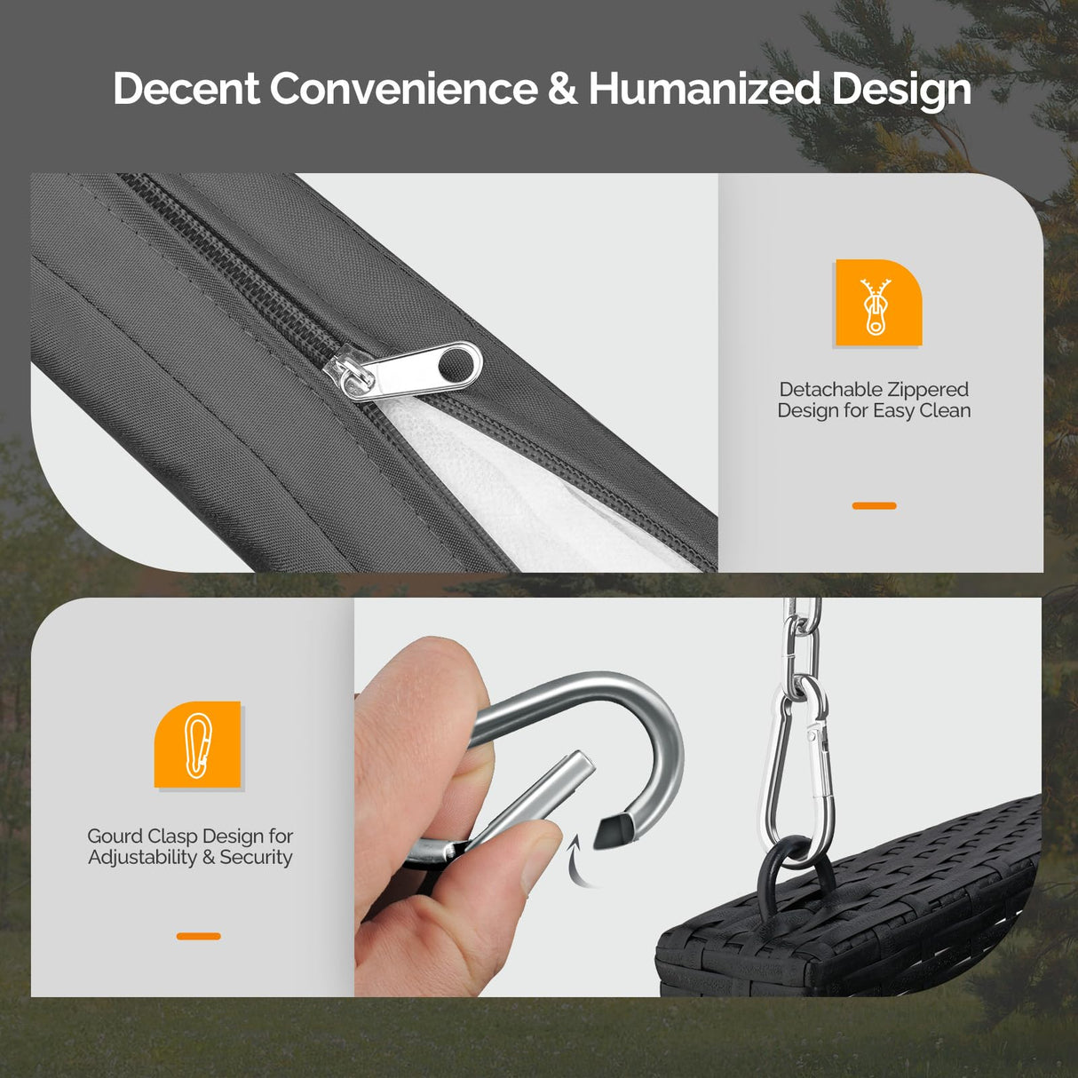 VINGLI 2.2 FT 1-Person Use Rattan Porch Swing Outdoor Support 440 LBS with Cushions & Adjustable Chains, Patio Wicker Swing Bench Chair for Garden, Yard, Lawn, Tree, Black VINGLI