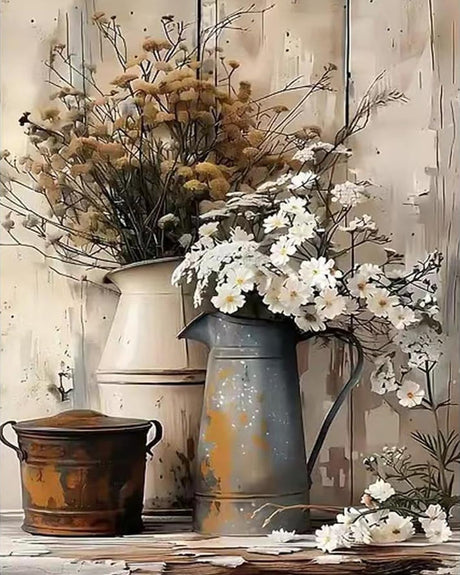 MBNTJHT Flowers Paint by Numbers Kit for Adults Beginners,Floral in Tin Cans Paint by Number Kits for Adults,Unframed Watercolor Painting Art Crafts for Home Wall Decor 16X20 Inch. MBNTJHT