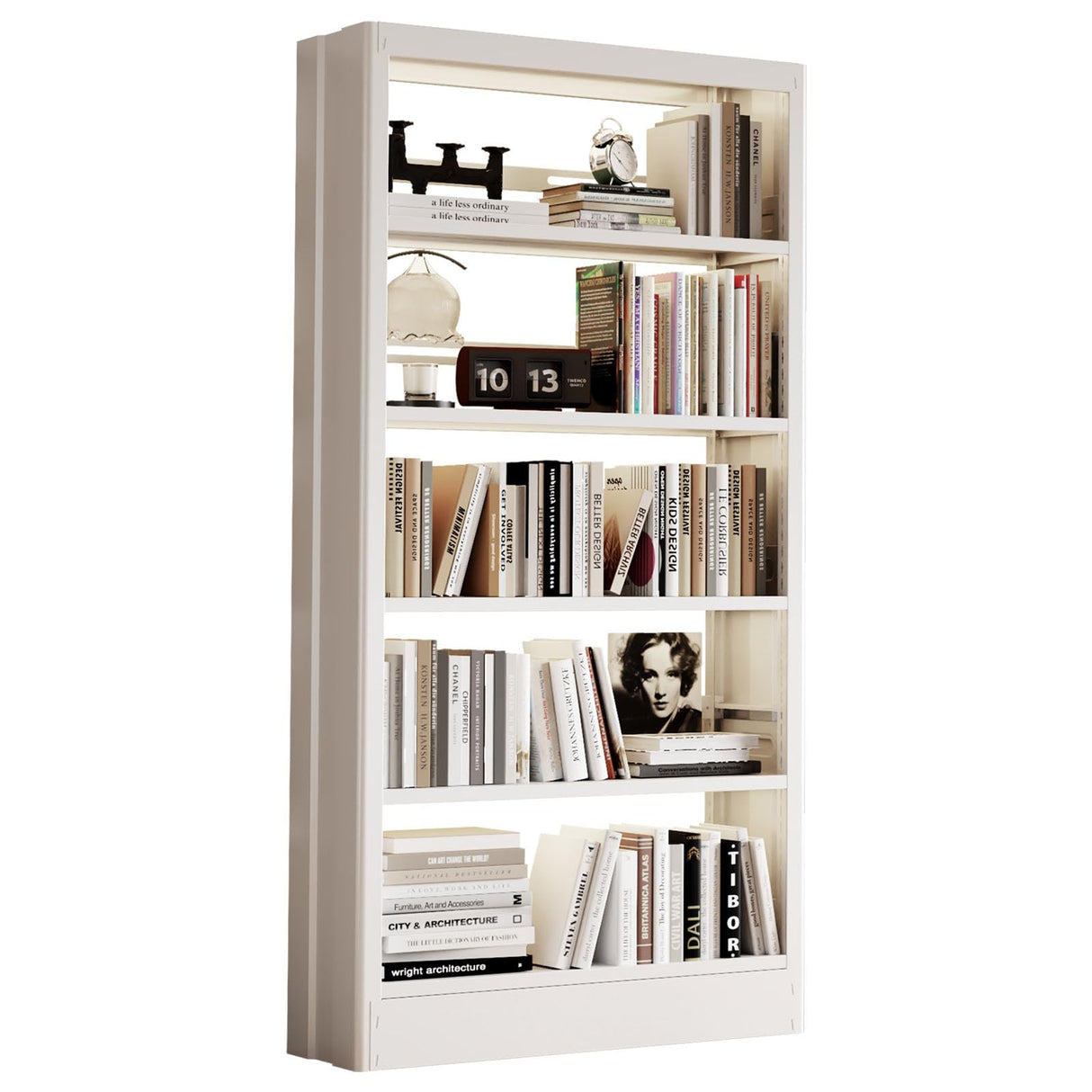 Guomao 5 Tier White Metal Bookshelf, 71" H Bookcase with Adjustable Shelves, Heavy Duty Storage Bookshelves Tall Bookcase for Library, Office, Living Room, Classroom, Including Book Stopper(White) Guomao