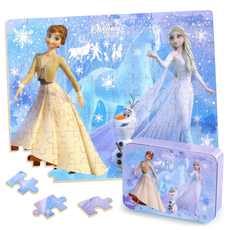 Puzzles for Kids Ages 4-8,Kids Puzzles in a Metal Box,Winter Princess Puzzles,Children Boys Girls Learning Educational Puzzles Packed in Tin Box,100 Pieces wieewg