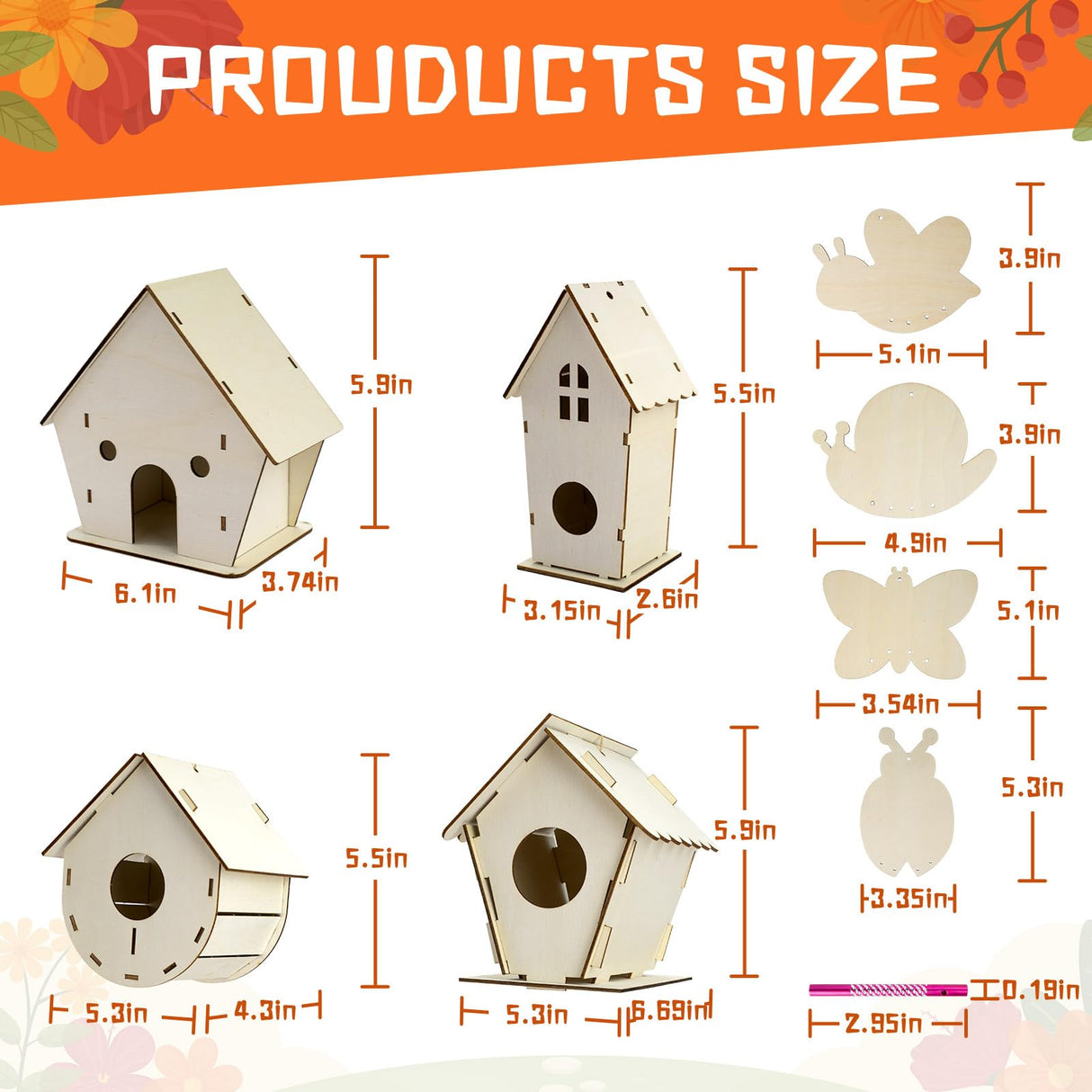 DoodleDoo 8 Pack Bird House & Wind Chime Kits, Buildable Birdhouse DIY Crafts for Kids Ages 4-8 8-12, for Children Boy Girl to Build, 3+ Summer Arts and Craft DoodleDoo