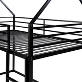 Merax Modern Twin Over Twin Junior Metal Floor Bunk Bed with Ladder House Shaped Bunk Bed Frame for Kids Boys Girls, Space-Saving, Black Merax